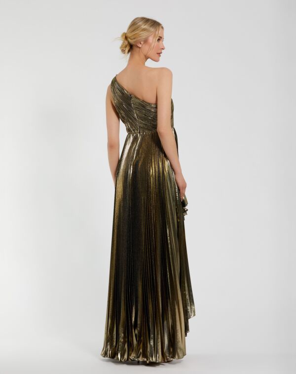 Mac Duggal 49910 One-Shoulder Pleated Metallic Prom Gown