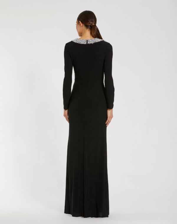 Mac Duggal 49951 Long Sleeve Beaded Neck Evening Gown