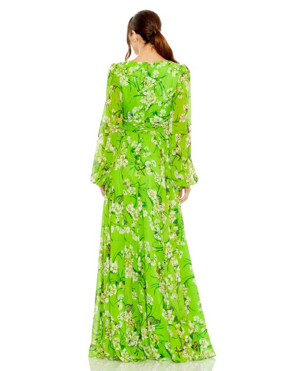 Mac Duggal 56013 Bishop Sleeve Floral A-Line Formal Dress