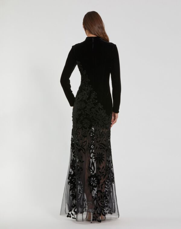 Mac Duggal 20756 High Neckline Sheer Floral Lace Hemline Dress