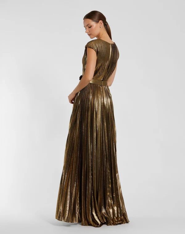 Mac Duggal 27215 Pleated Metallic with Belt Dress