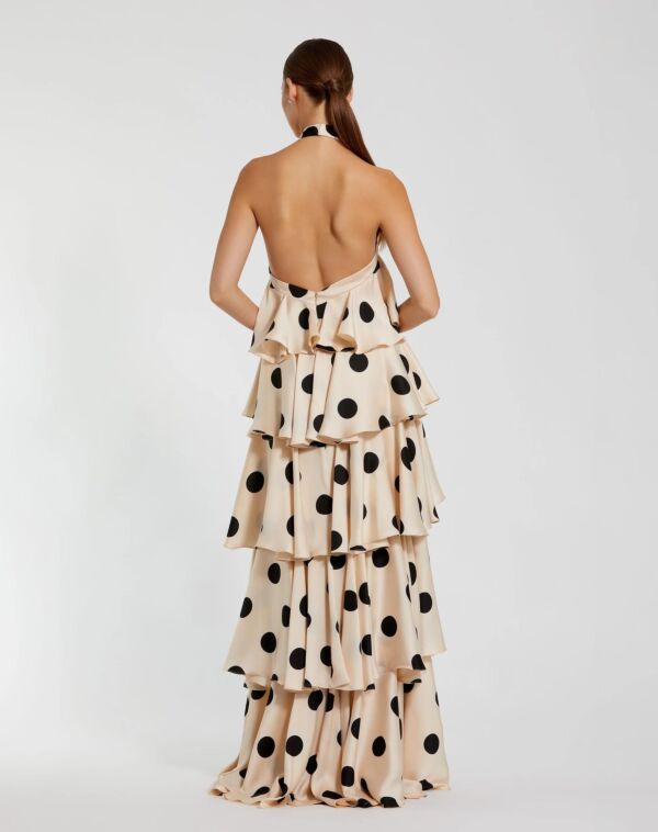 Mac Duggal 27540 Cross Halter Polka Dot Tiered Dress