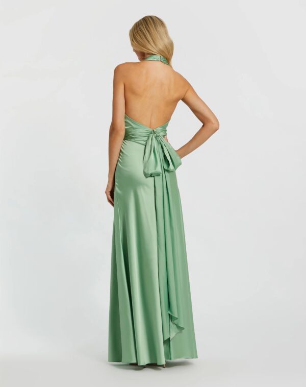 Mac Duggal 49728 Bow Back Cross Halter Neck Prom Gown