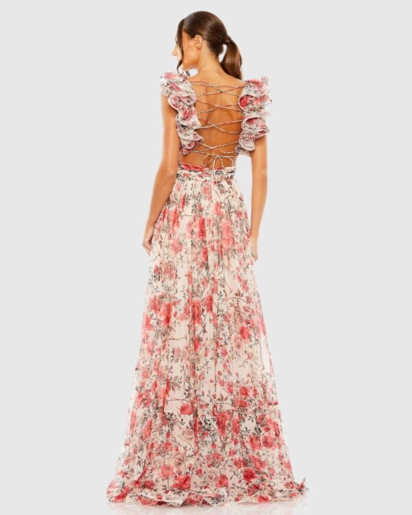 Mac Duggal 68518 Ruffle Strap Lace-Up Back Floral Dress