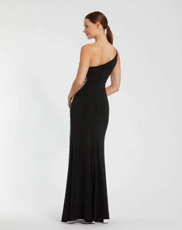 Mac Duggal 68932 Asymmetric Neck Beaded Slit Prom Dress