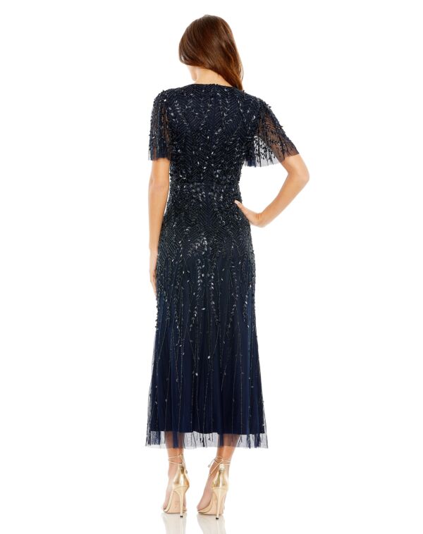 Mac Duggal 35116 Sheer Sleeve V-Neck Formal Dress