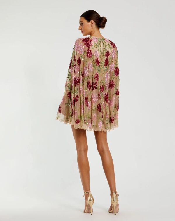 Mac Duggal 6123 Cape Sleeve Floral Tent Silhouette Short Party Dress