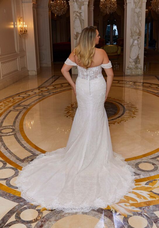 Mori Lee 3433 Tasha Cowl Neck Draped Sleeve Plus Size Bridal Gown