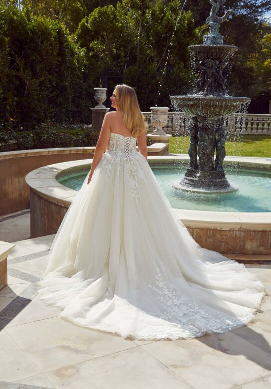 Mori Lee 3439 Thora Lace Bodice Basque Waist Plus Size Wedding Dress