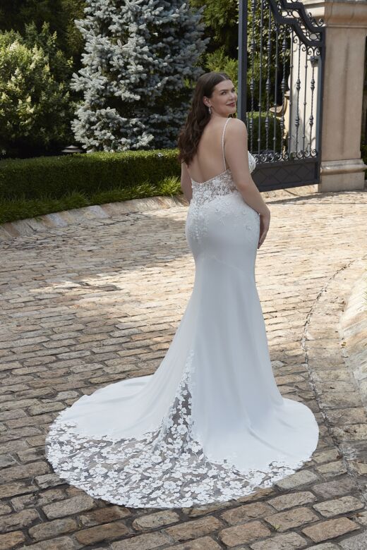 Mori Lee 3414 Nina Cutaway Train Fit-And-Flare Plus Size Wedding Gown