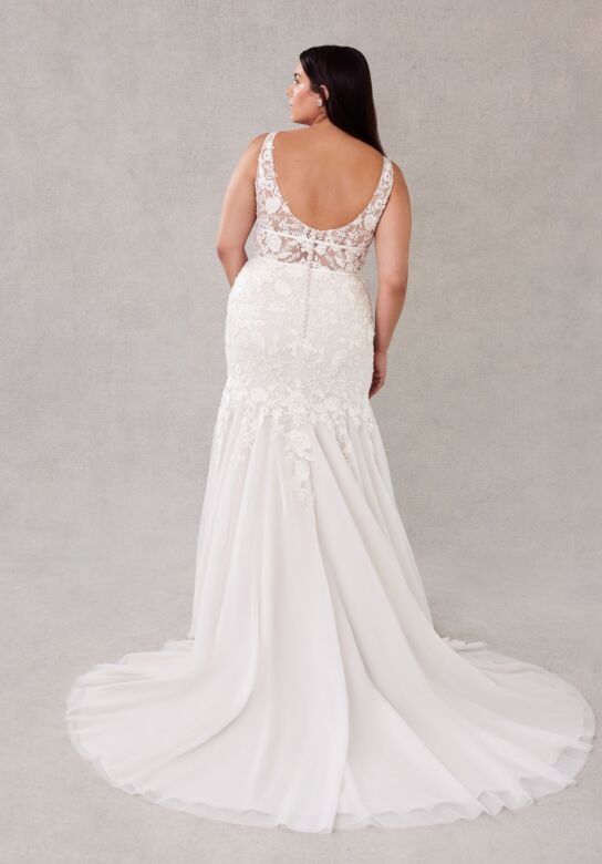 Mori Lee 3457 Silver V-Neck Scoop Back Lace Plus Size Bridal Dress