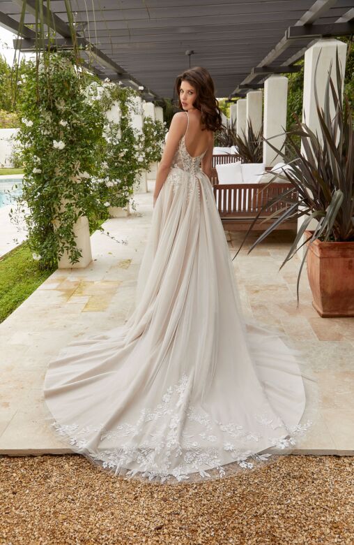 Mori Lee 4122 Maya Lace Train High Slit Wedding Dress