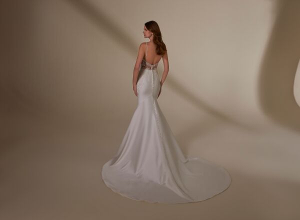 Mori Lee 4134 Mila Button Back Sheer Bodice Wedding Dress
