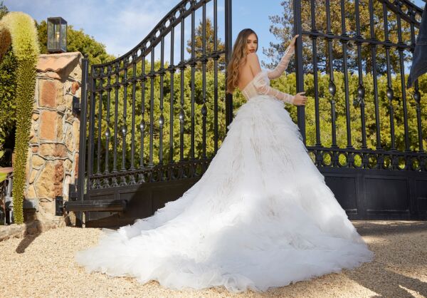 Mori Lee 4139 Margot Ruffle Skirt Detachable Sleeve Bridal Dress
