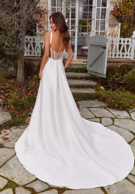 Mori Lee 4466 Roxie Sheer Corset Back Draped Wedding Gown