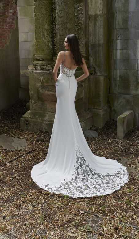 Mori Lee 4154 Phoebe Spaghetti Strap Cutaway Train Wedding Dress