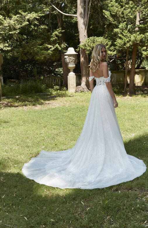 Mori Lee 4160 Pauline Off-The-Shoulder Plunging Neck Wedding Gown