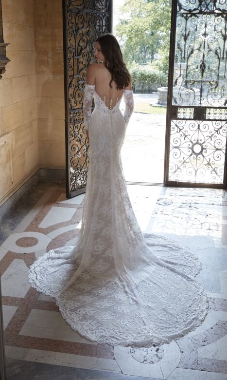 Mori Lee 4168 Paula Plunging Neck Petal Train Bridal Gown