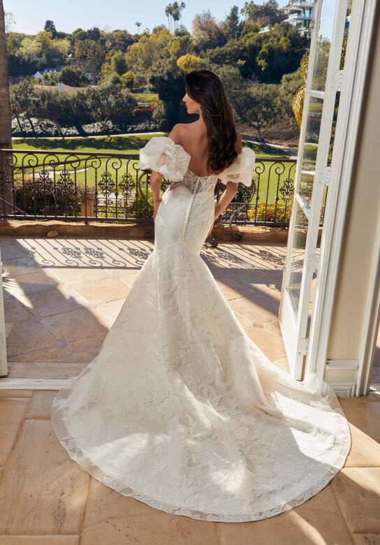 Mori Lee 1363 Thalia Sheer Bodice Puff Sleeve Wedding Dress