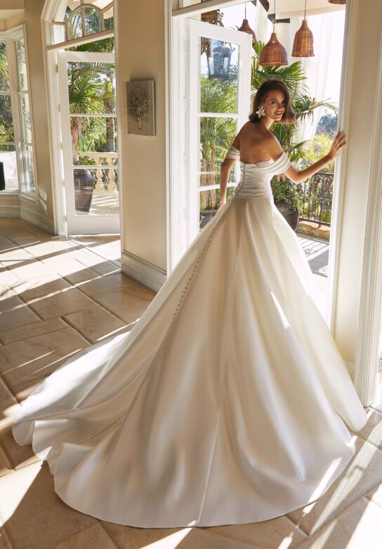 Mori Lee 1364 Theodora Button Back Draped Bodice Wedding Dress
