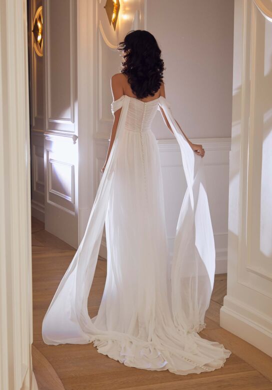 Mori Lee 15073 Thalassa Back Streamer Off-The-Shoulder Bridal Dress