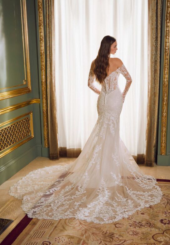 Mori Lee 2647 Rochelle Scalloped Neck Petal Train Wedding Gown