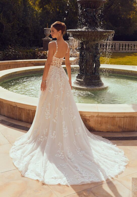 Mori Lee 2651 Robin Plunging Neck Applique Strap Wedding Gown