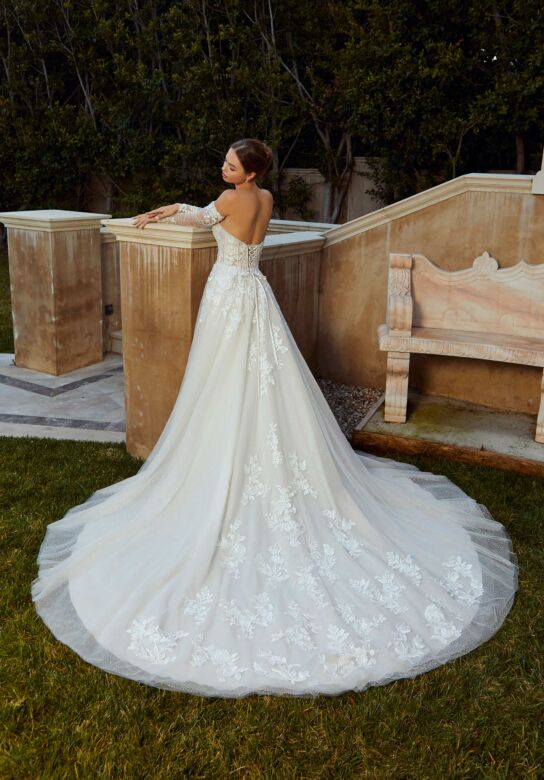 Mori Lee 2653 Raphaela Illusion Sleeve High Slit Bridal Dress