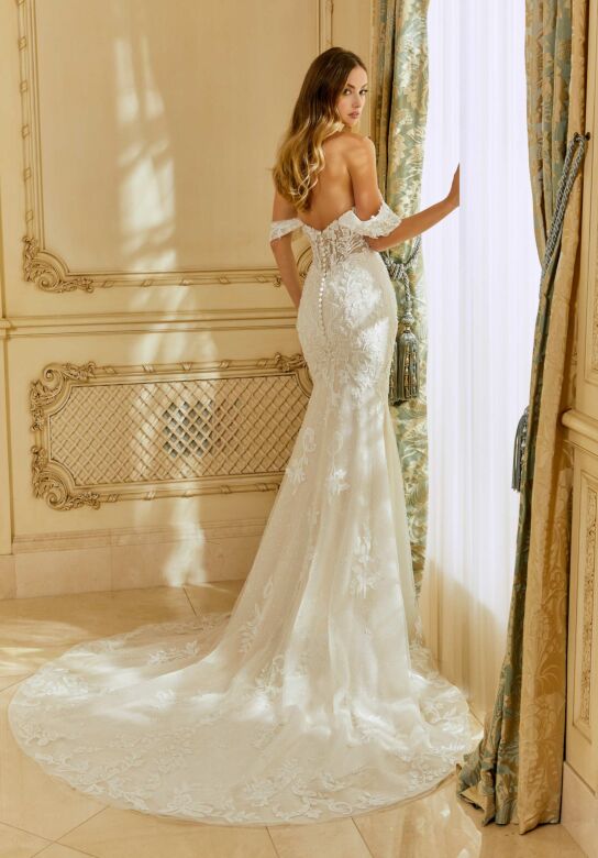 Mori Lee 2664 Romy Plunging Neck Draped Sleeve Bridal Gown