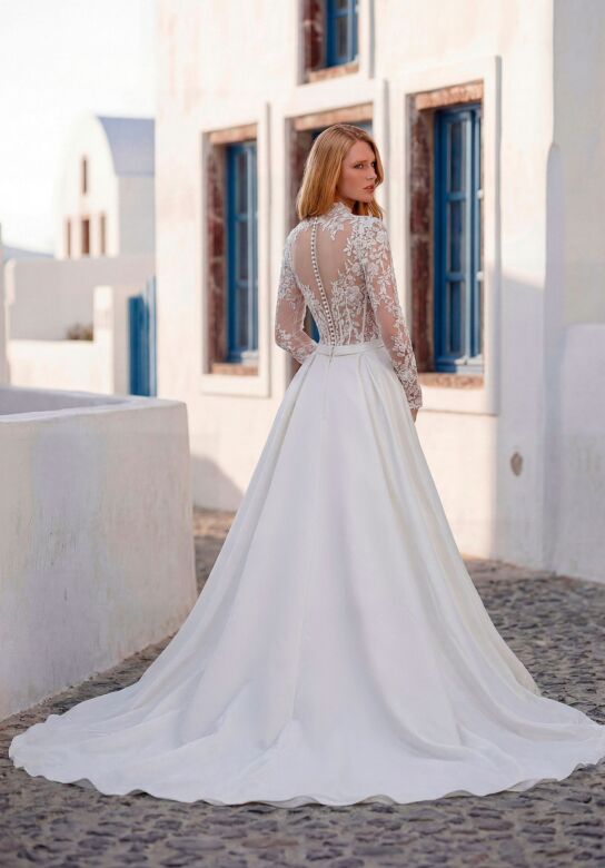 Mori Lee 1010069 Tindrae High Neck Crepe Overskirt Wedding Dress