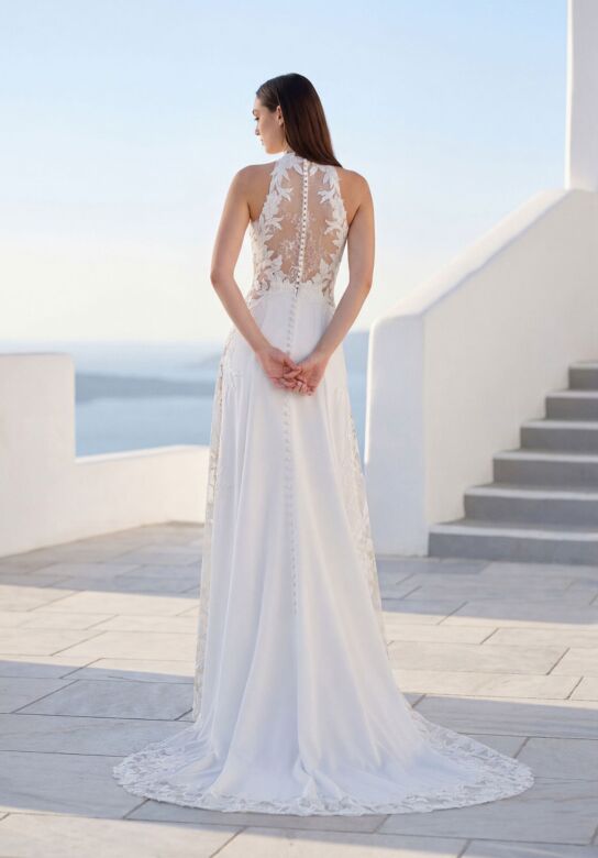 Mori Lee 1010073 Tairina Illusion Lace Side Halter Neck Wedding Dress