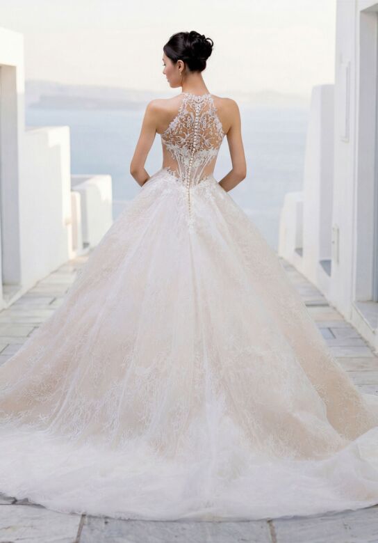 Mori Lee 1010080 Tressa Halter Neck Illusion Bodice Lace Wedding Gown