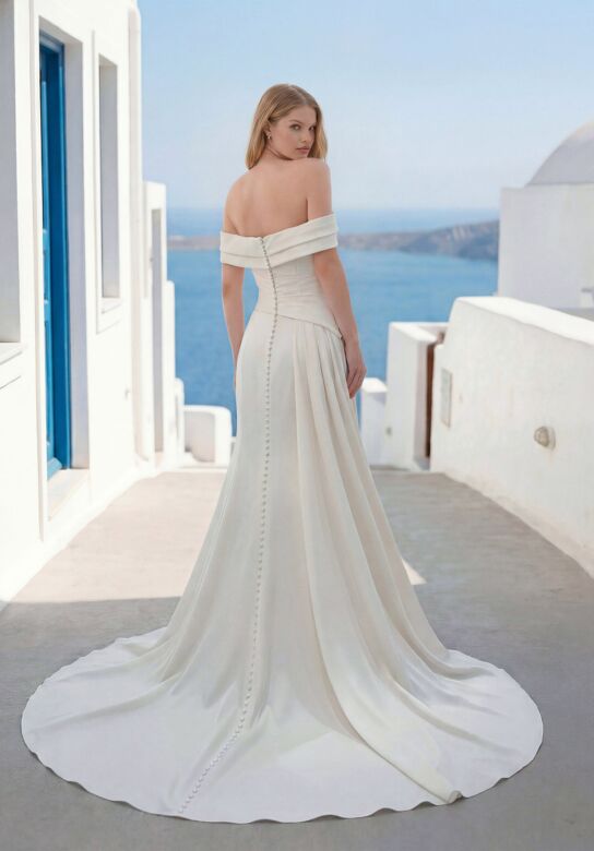 Mori Lee 1010082 Tomasa Side Drape Crepe Off The Shoulder Wedding Gown