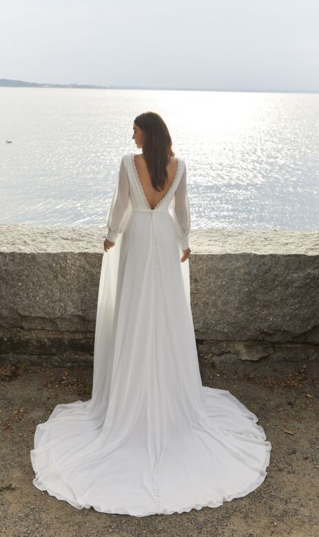 Mori Lee 12616 Noah Bateau Neck Bishop Sleeve Wedding Gown