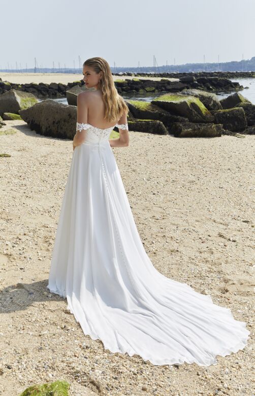 Mori Lee 15045 Phila Illusion Midriff Drape Bodice Wedding Gown