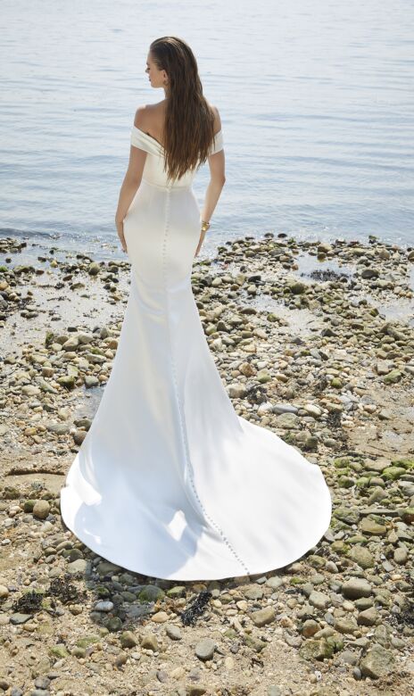 Mori Lee 15046 Psyche Drape Off-The-Shoulder Sleeve Wedding Gown