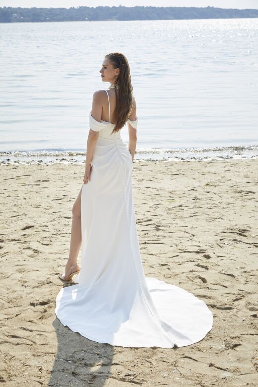 Mori Lee 15048 Phoenix Cowl Neck Corset Bodice Wedding Gown