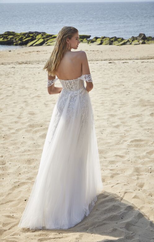 Mori Lee 15057 Penny Godet Skirt Removable Sleeve Wedding Dress