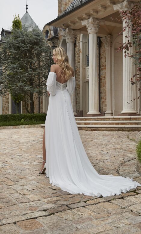 Mori Lee 2620 Prospera Bishop Sleeve High Slit Bridal Dress