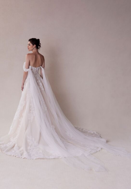 Mori Lee 2721 Sahar Shoulder Streamer Corset Bodice Wedding Gown