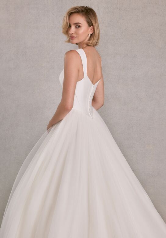 Mori Lee 2753 Slate Scoop Neck Satin Bodice Bridal Gown