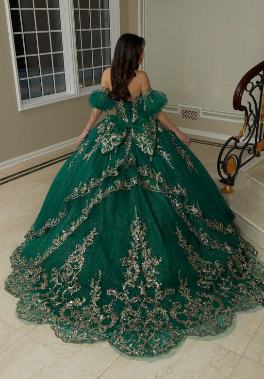 Mori Lee 60204 Petal Train V-Neck Quince Gown