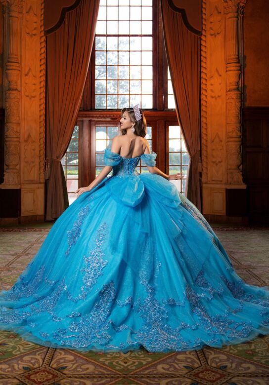 Mori Lee 4080045 Claudia Sheer Corset Bodice Blue Silver Quince Gown