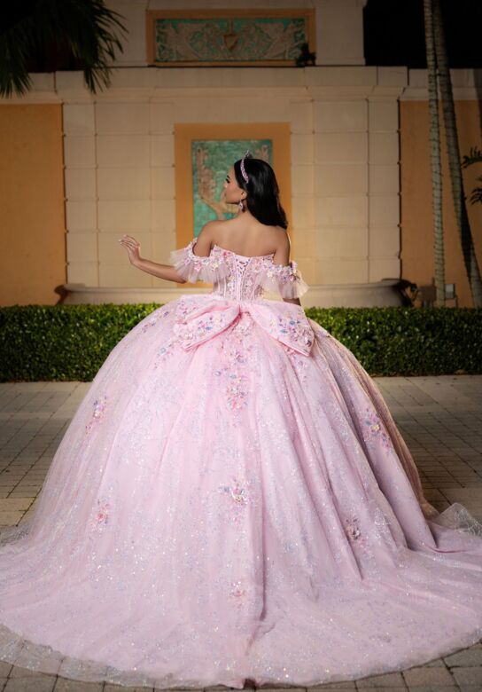 Mori Lee 4080049 Carolina Sheer Side Pink Flutter Sleeve Sweet 16 Gown