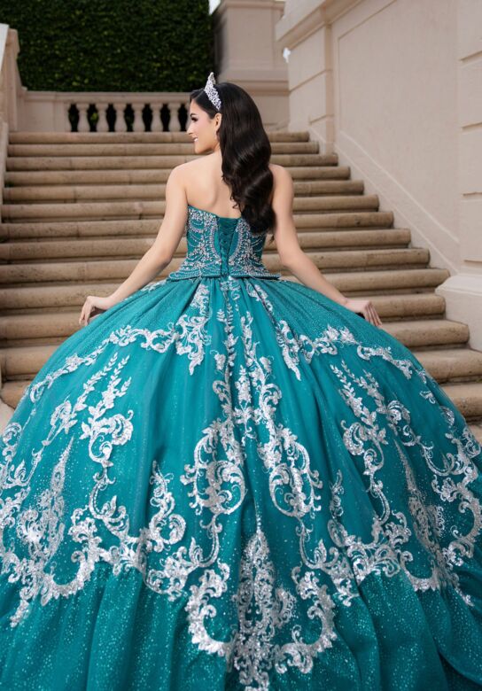 Mori Lee 4080051 Cassia Beaded Satin Top Back Bow Quinceanera Gown