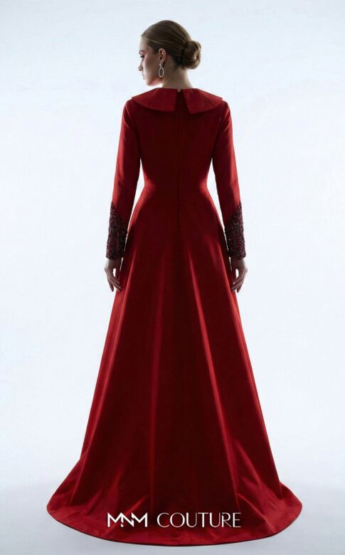 MNM Couture B1177 Long Sleeve Taffeta Overskirt Dress