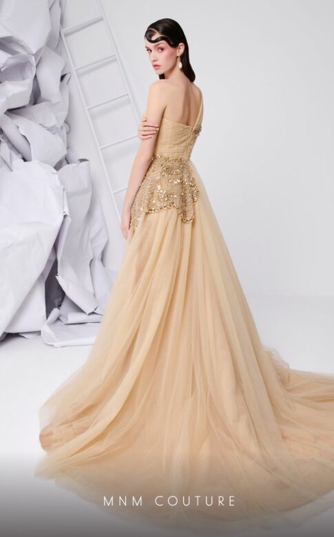 MNM Couture B1110 One Shoulder Embellished Ruched Dress