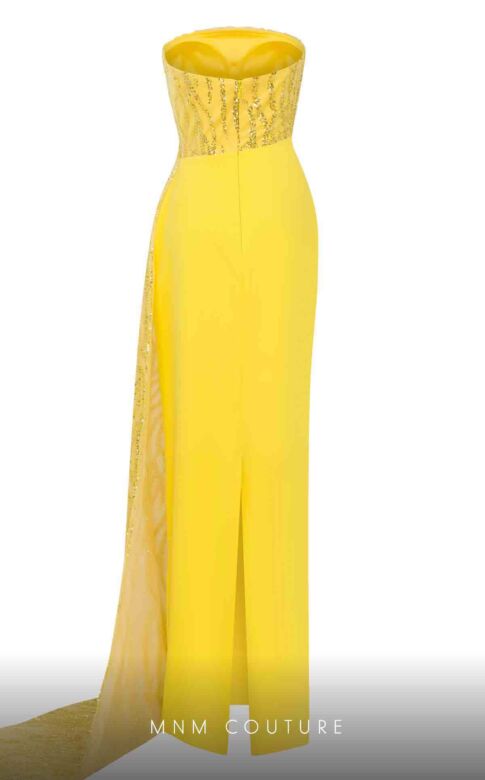 MNM Couture B1116 Side Overskirt Strapless Glitter Dress