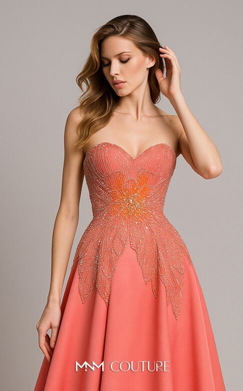 MNM Couture B1167 Sweetheart Neck Coral A-Line Dress