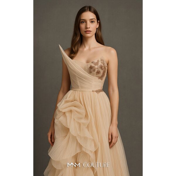 MNM Couture B1168 Strapless A-Line Asymmetric Neck Dress